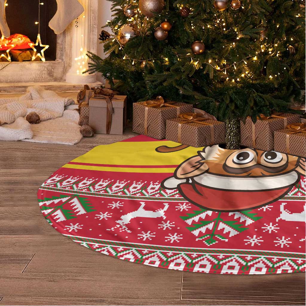 Ghana Christmas Tree Skirt Monkey Holding Gift Ghana Map and Festive - African Pride