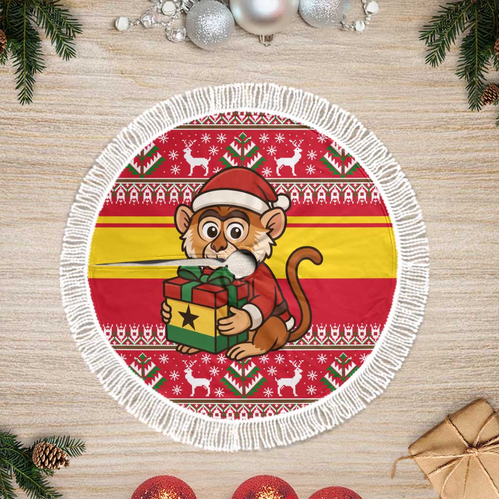 Ghana Christmas Tree Skirt Monkey Holding Gift Ghana Map and Festive - African Pride