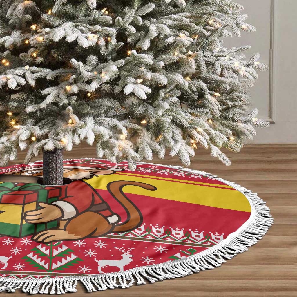 Ghana Christmas Tree Skirt Monkey Holding Gift Ghana Map and Festive - African Pride