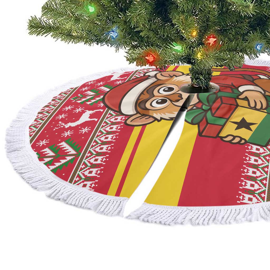 Ghana Christmas Tree Skirt Monkey Holding Gift Ghana Map and Festive - African Pride