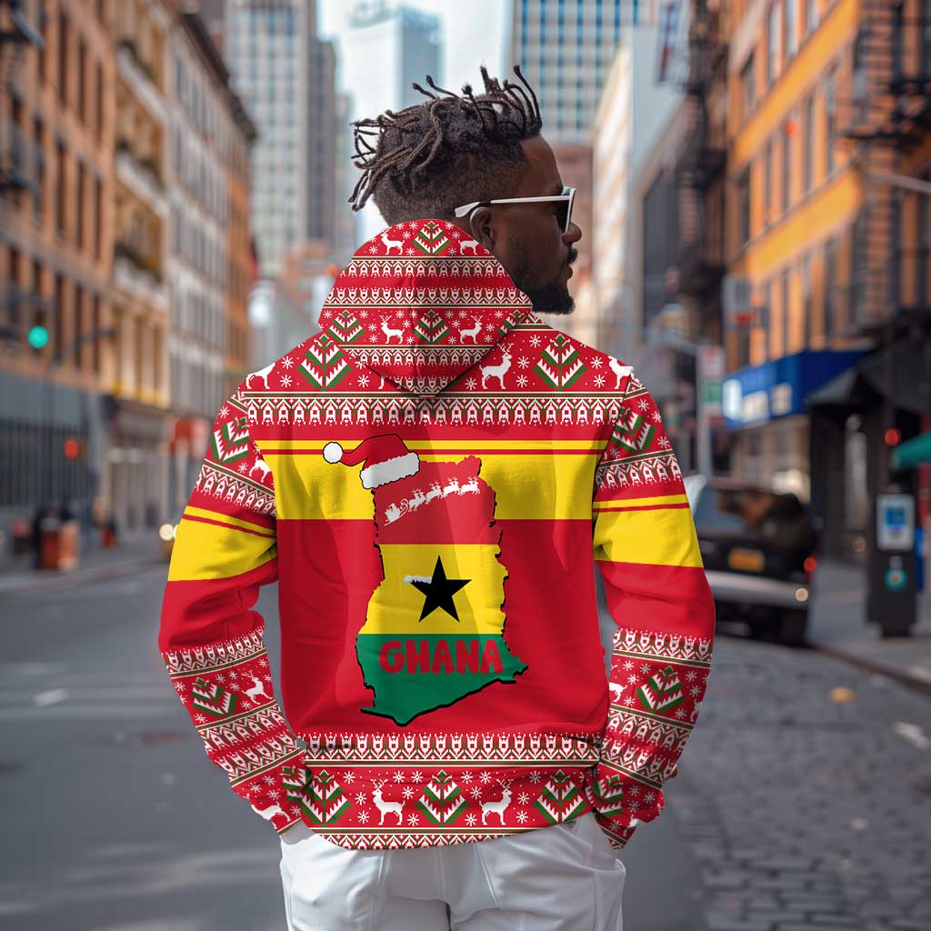 Ghana Christmas Zip Hoodie Monkey Holding Gift Ghana Map and Festive - African Pride