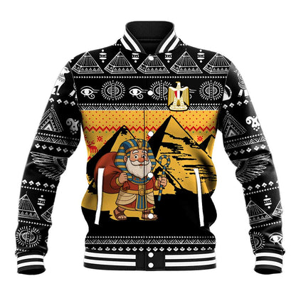 Egypt Christmas Baseball Jacket Pharaoh Santa Pyramids Eye of Horus and Ancient Egyptian - African Pride