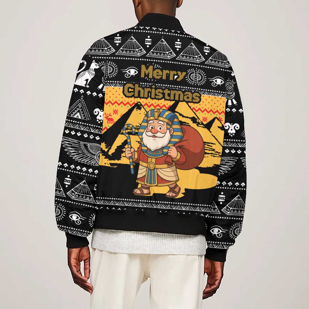 Egypt Christmas Bomber Jacket Pharaoh Santa Pyramids Eye of Horus and Ancient Egyptian - African Pride