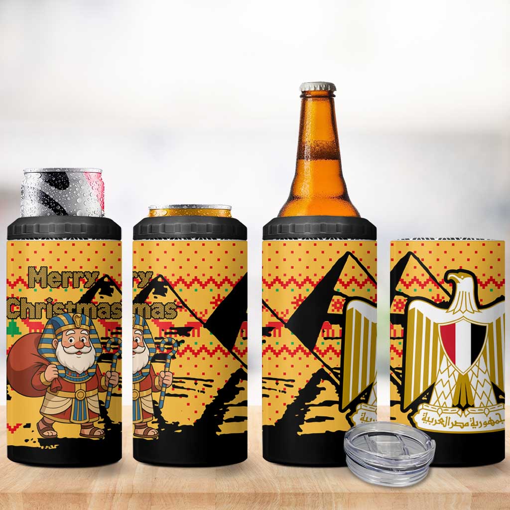 Egypt Christmas 4 in 1 Can Cooler Tumbler Pharaoh Santa Pyramids Eye of Horus and Ancient Egyptian - African Pride