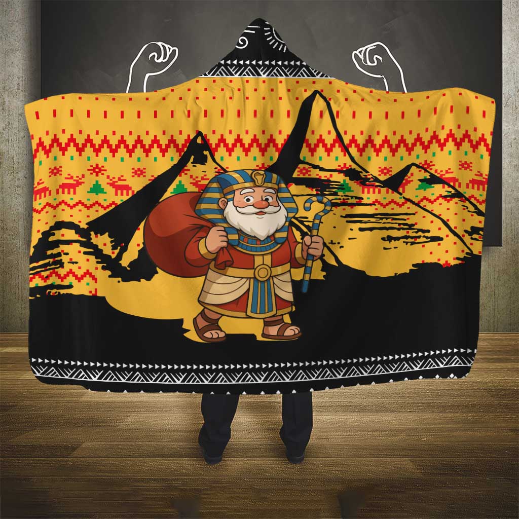 Egypt Christmas Hooded Blanket Pharaoh Santa Pyramids Eye of Horus and Ancient Egyptian - African Pride