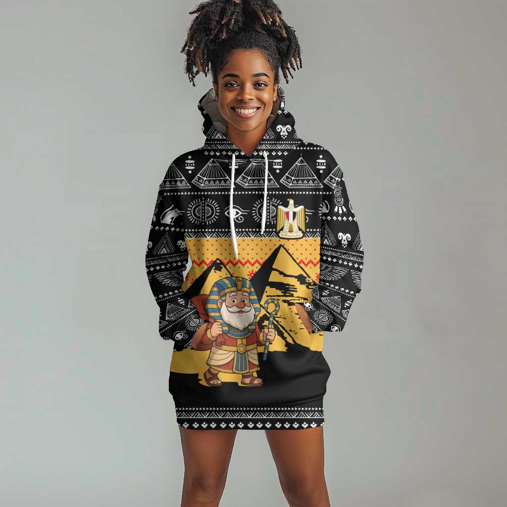 Egypt Christmas Hoodie Dress Pharaoh Santa Pyramids Eye of Horus and Ancient Egyptian - African Pride