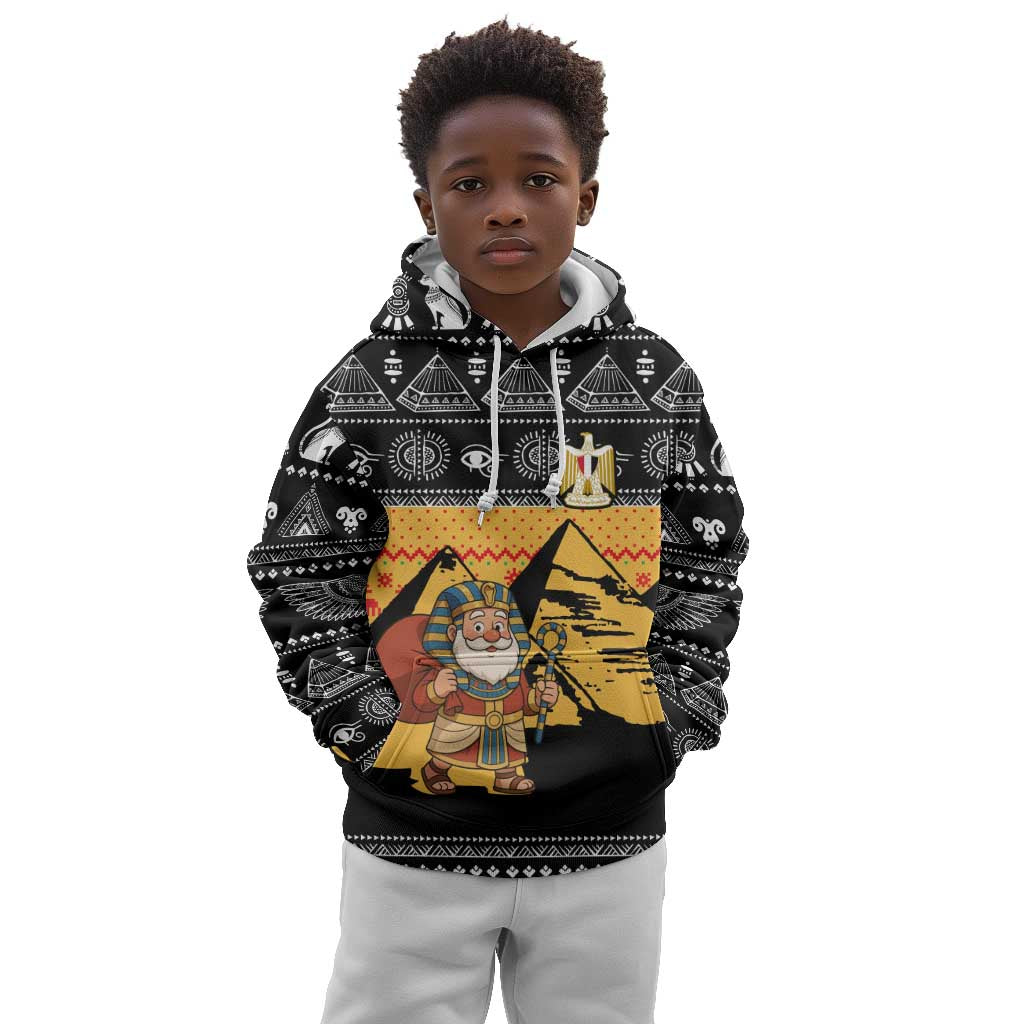 Egypt Christmas Kid Hoodie Pharaoh Santa Pyramids Eye of Horus and Ancient Egyptian - African Pride