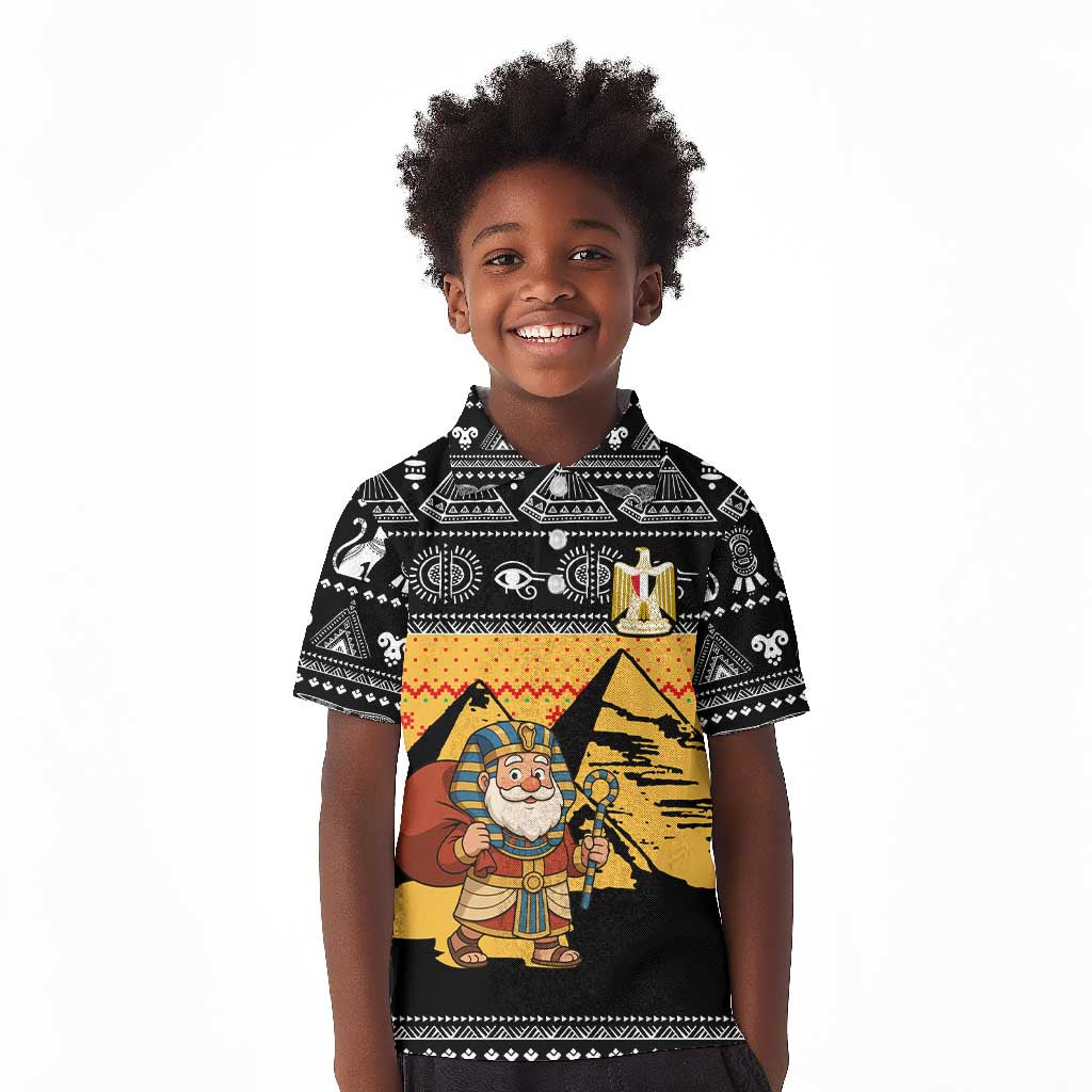 Egypt Christmas Kid Polo Shirt Pharaoh Santa Pyramids Eye of Horus and Ancient Egyptian - African Pride