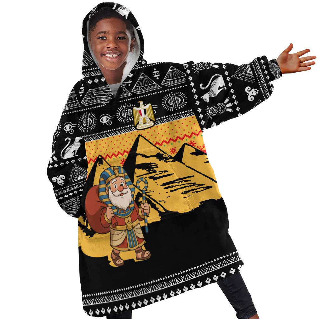 Egypt Christmas Kid Wearable Blanket Hoodie Pharaoh Santa Pyramids Eye of Horus and Ancient Egyptian - African Pride