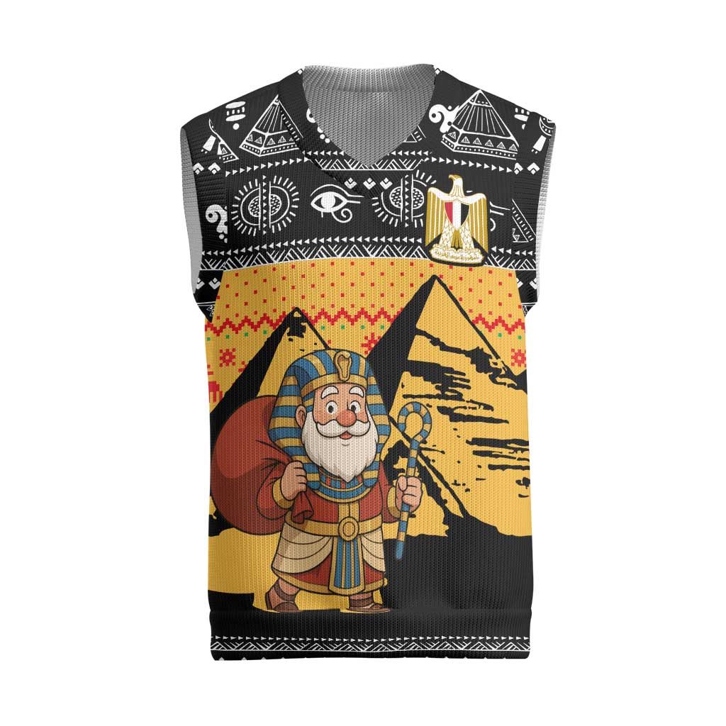 Egypt Christmas Knitted V-Neck Vest Pharaoh Santa Pyramids Eye of Horus and Ancient Egyptian - African Pride