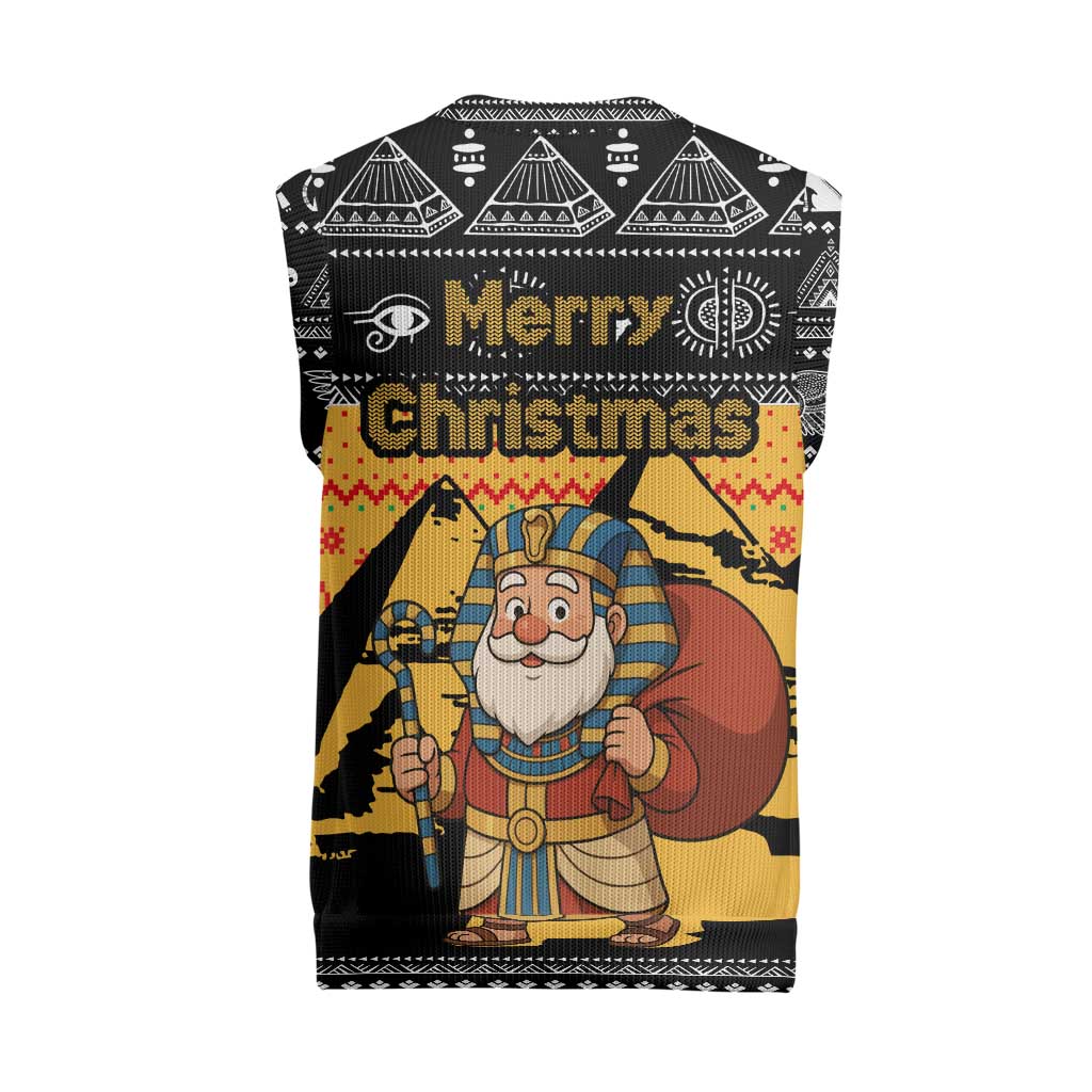 Egypt Christmas Knitted V-Neck Vest Pharaoh Santa Pyramids Eye of Horus and Ancient Egyptian - African Pride