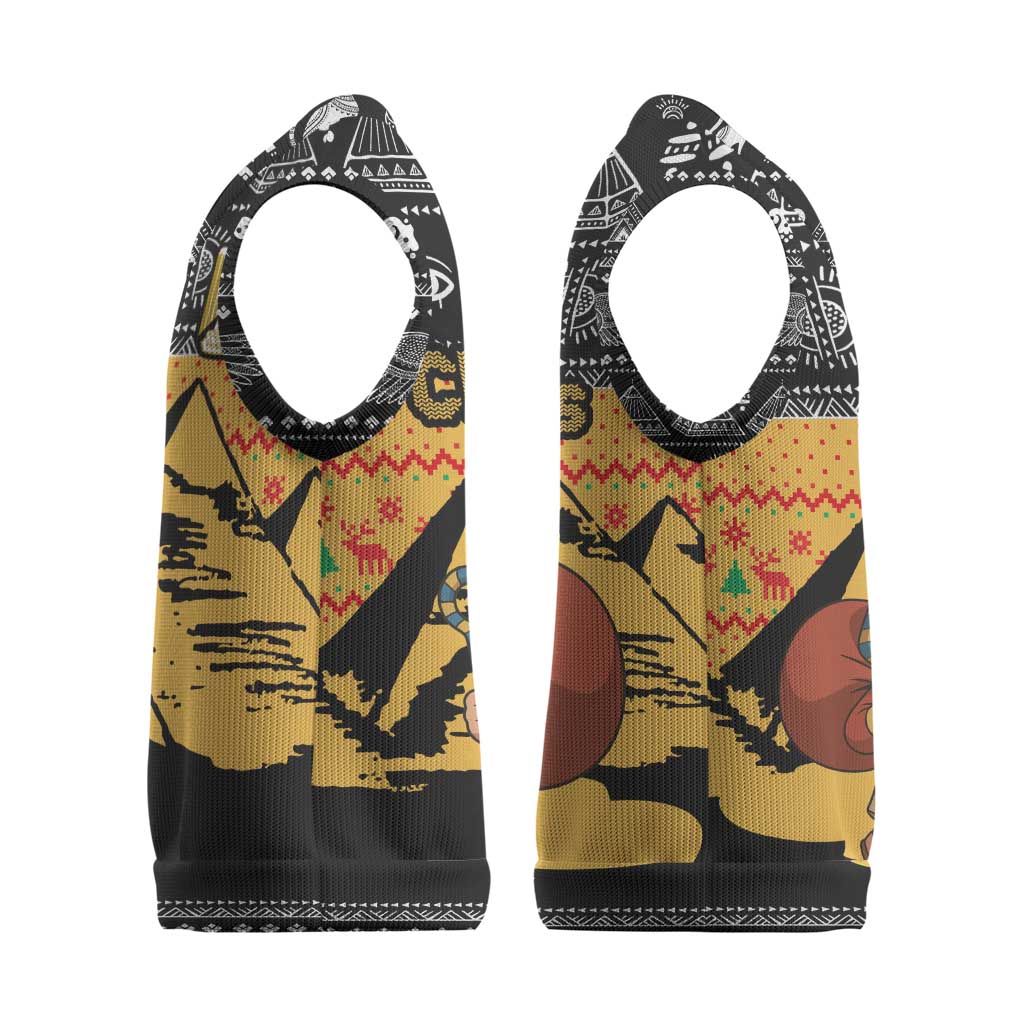 Egypt Christmas Knitted V-Neck Vest Pharaoh Santa Pyramids Eye of Horus and Ancient Egyptian - African Pride