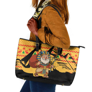 Egypt Christmas Leather Tote Bag Pharaoh Santa Pyramids Eye of Horus and Ancient Egyptian - African Pride