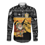 Egypt Christmas Long Sleeve Button Shirt Pharaoh Santa Pyramids Eye of Horus and Ancient Egyptian - African Pride