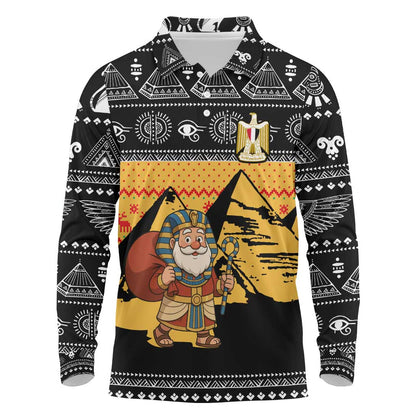 Egypt Christmas Long Sleeve Polo Shirt Pharaoh Santa Pyramids Eye of Horus and Ancient Egyptian - African Pride