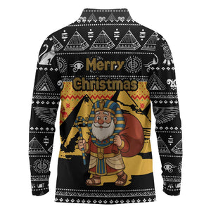 Egypt Christmas Long Sleeve Polo Shirt Pharaoh Santa Pyramids Eye of Horus and Ancient Egyptian - African Pride