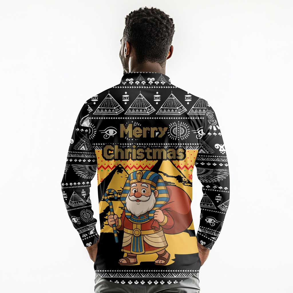 Egypt Christmas Long Sleeve Polo Shirt Pharaoh Santa Pyramids Eye of Horus and Ancient Egyptian - African Pride