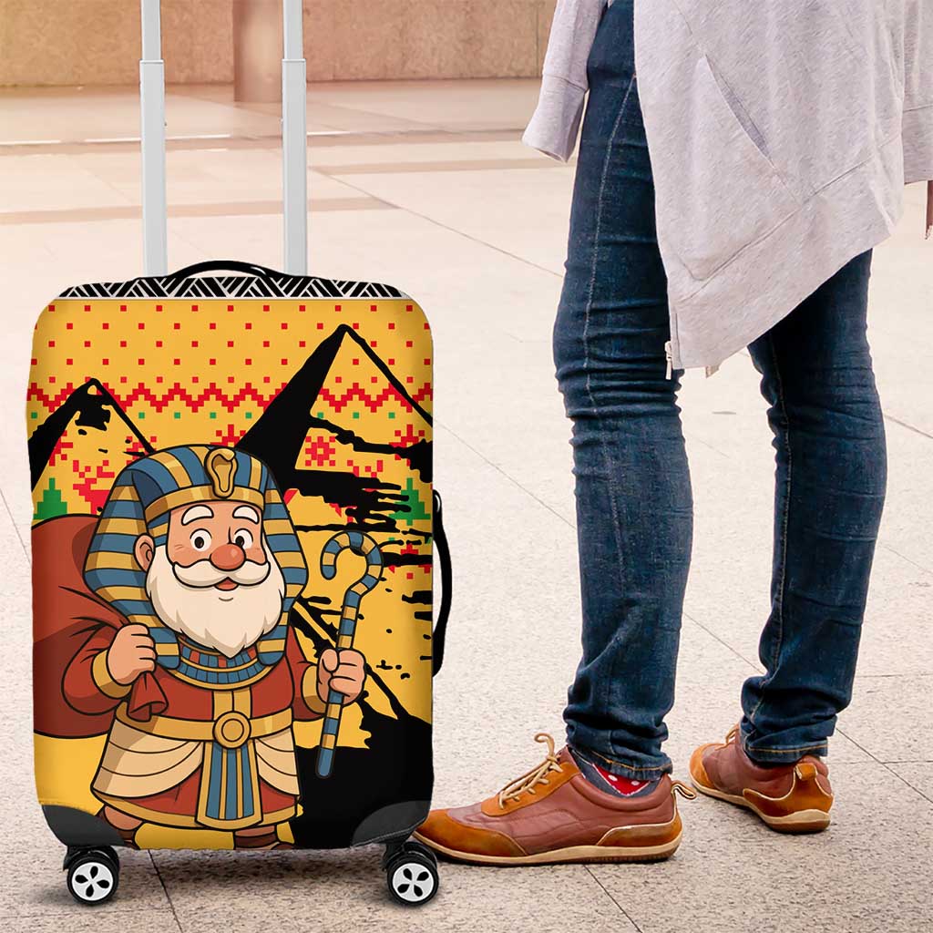 Egypt Christmas Luggage Cover Pharaoh Santa Pyramids Eye of Horus and Ancient Egyptian - African Pride