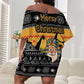 Egypt Christmas Off Shoulder Short Dress Pharaoh Santa Pyramids Eye of Horus and Ancient Egyptian - African Pride