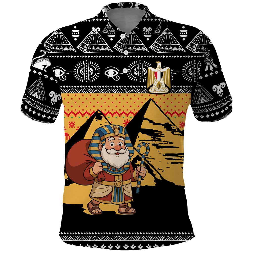 Egypt Christmas Polo Shirt Pharaoh Santa Pyramids Eye of Horus and Ancient Egyptian - African Pride