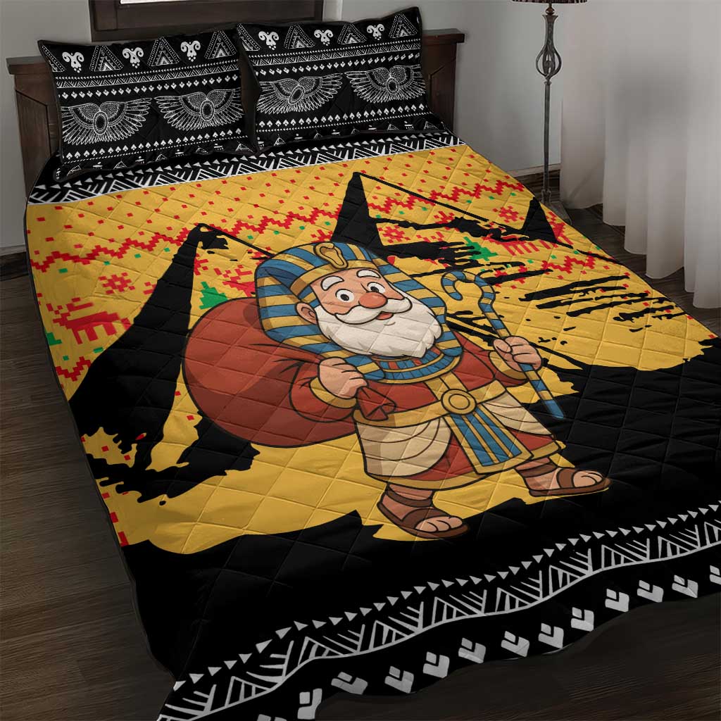 Egypt Christmas Quilt Bed Set Pharaoh Santa Pyramids Eye of Horus and Ancient Egyptian - African Pride
