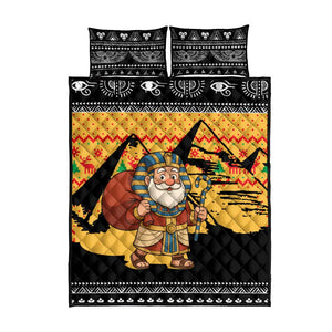 Egypt Christmas Quilt Bed Set Pharaoh Santa Pyramids Eye of Horus and Ancient Egyptian - African Pride