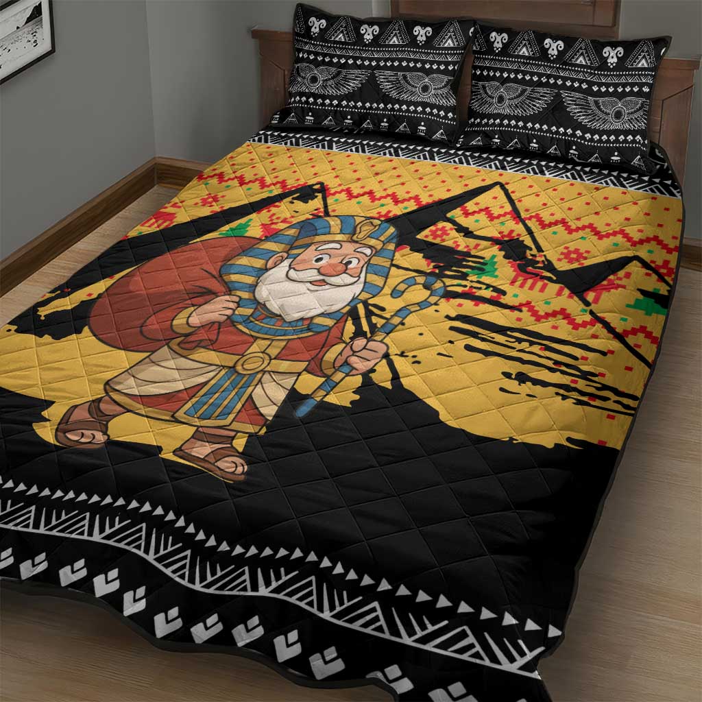 Egypt Christmas Quilt Bed Set Pharaoh Santa Pyramids Eye of Horus and Ancient Egyptian - African Pride