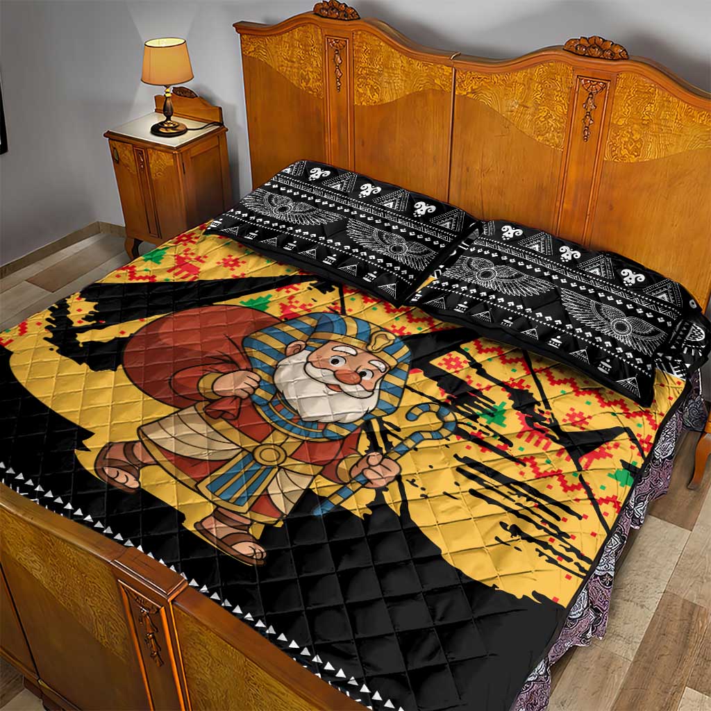 Egypt Christmas Quilt Bed Set Pharaoh Santa Pyramids Eye of Horus and Ancient Egyptian - African Pride
