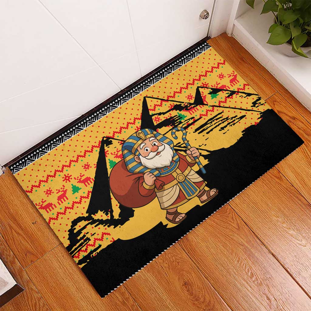 Egypt Christmas Rubber Doormat Pharaoh Santa Pyramids Eye of Horus and Ancient Egyptian - African Pride