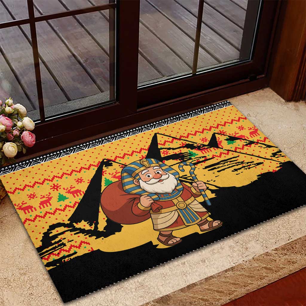 Egypt Christmas Rubber Doormat Pharaoh Santa Pyramids Eye of Horus and Ancient Egyptian - African Pride