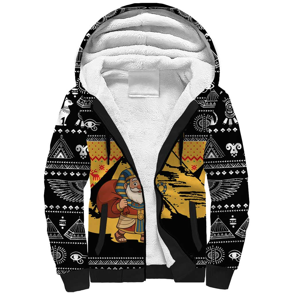 Egypt Christmas Sherpa Hoodie Pharaoh Santa Pyramids Eye of Horus and Ancient Egyptian - African Pride
