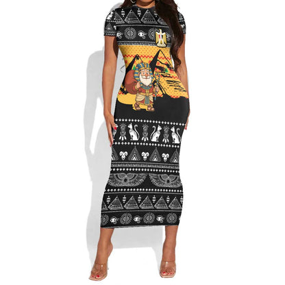 Egypt Christmas Short Sleeve Bodycon Dress Pharaoh Santa Pyramids Eye of Horus and Ancient Egyptian - African Pride