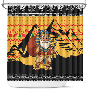 Egypt Christmas Shower Curtain Pharaoh Santa Pyramids Eye of Horus and Ancient Egyptian - African Pride