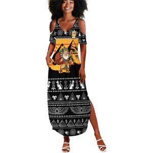 Egypt Christmas Summer Maxi Dress Pharaoh Santa Pyramids Eye of Horus and Ancient Egyptian - African Pride