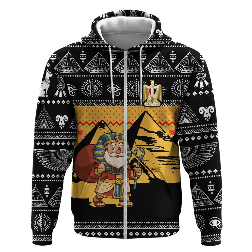 Egypt Christmas Zip Hoodie Pharaoh Santa Pyramids Eye of Horus and Ancient Egyptian - African Pride