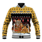 Egypt Christmas Baseball Jacket Santa Cat Sleigh Reindeer Christmas Tree and Ancient Hieroglyphic - African Pride