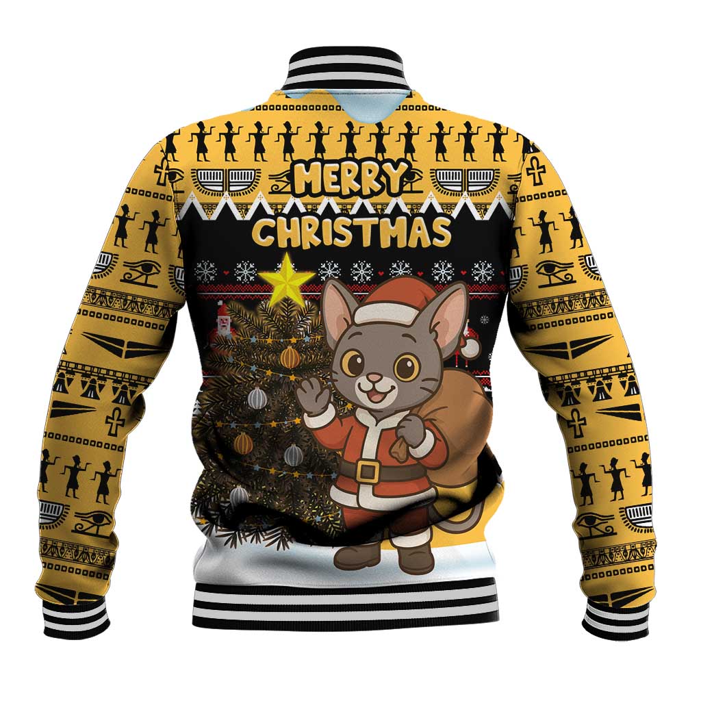 Egypt Christmas Baseball Jacket Santa Cat Sleigh Reindeer Christmas Tree and Ancient Hieroglyphic - African Pride