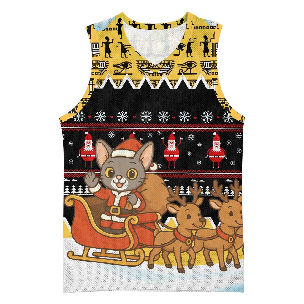 Egypt Christmas Basketball Jersey Santa Cat Sleigh Reindeer Christmas Tree and Ancient Hieroglyphic TS04
