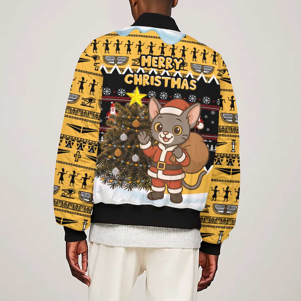 Egypt Christmas Bomber Jacket Santa Cat Sleigh Reindeer Christmas Tree and Ancient Hieroglyphic - African Pride