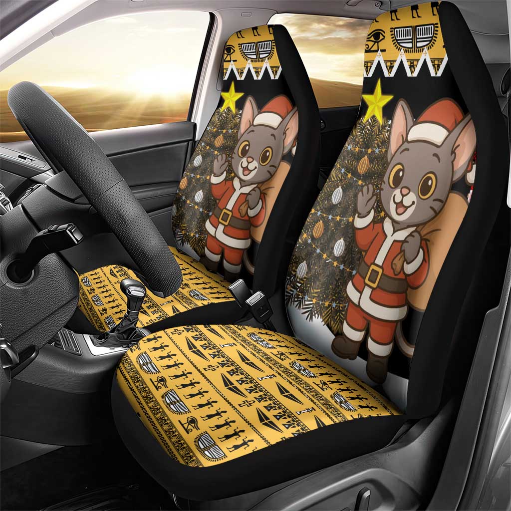 Egypt Christmas Car Seat Cover Santa Cat Sleigh Reindeer Christmas Tree and Ancient Hieroglyphic - African Pride