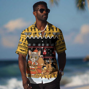 Egypt Christmas Hawaiian Shirt Santa Cat Sleigh Reindeer Christmas Tree and Ancient Hieroglyphic - African Pride