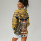 Egypt Christmas Hoodie Dress Santa Cat Sleigh Reindeer Christmas Tree and Ancient Hieroglyphic - African Pride
