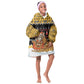 Egypt Christmas Kid Wearable Blanket Hoodie Santa Cat Sleigh Reindeer Christmas Tree and Ancient Hieroglyphic - African Pride