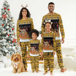 Egypt Christmas Pajama Set Santa Cat Sleigh Reindeer Christmas Tree and Ancient Hieroglyphic - African Pride