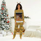 Egypt Christmas Pajama Set Santa Cat Sleigh Reindeer Christmas Tree and Ancient Hieroglyphic - African Pride
