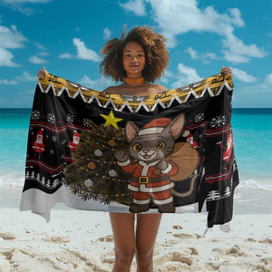 Egypt Christmas Sarong Santa Cat Sleigh Reindeer Christmas Tree and Ancient Hieroglyphic - African Pride