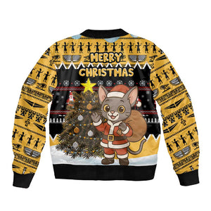 Egypt Christmas Sleeve Zip Bomber Jacket Santa Cat Sleigh Reindeer Christmas Tree and Ancient Hieroglyphic - African Pride
