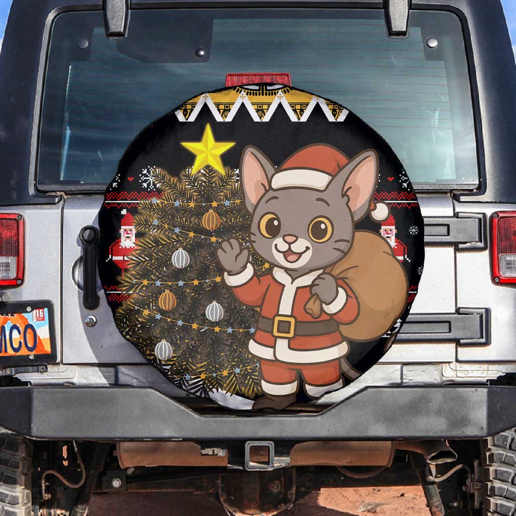 Egypt Christmas Spare Tire Cover Santa Cat Sleigh Reindeer Christmas Tree and Ancient Hieroglyphic - African Pride
