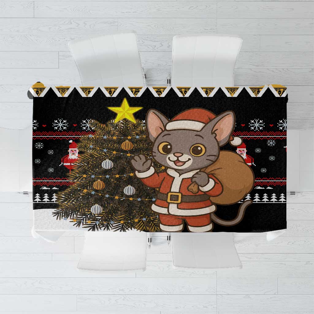 Egypt Christmas Tablecloth Santa Cat Sleigh Reindeer Christmas Tree and Ancient Hieroglyphic - African Pride