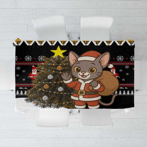 Egypt Christmas Tablecloth Santa Cat Sleigh Reindeer Christmas Tree and Ancient Hieroglyphic - African Pride